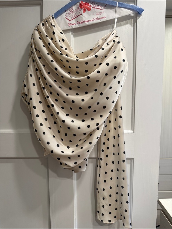 Zara Tops - Zara Cream Polka Dot Draped Cowl Neck Top